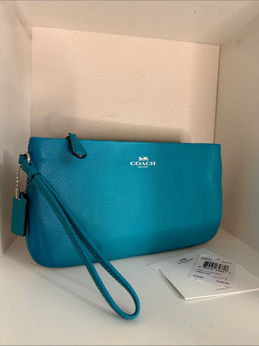 S Coach Turquoise Leather Wristlet Clutch - NWT